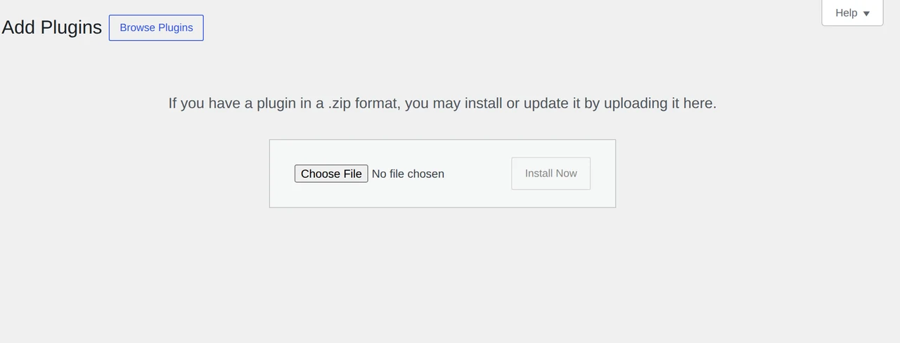 Het WordPress-scherm „Plugin uploaden” met een knop om een bestand te kiezen en een knop „Nu installeren”